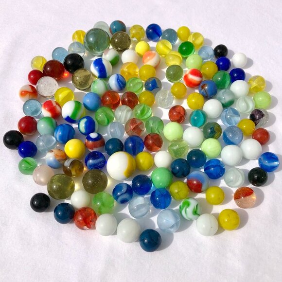 lot of 130 marbles assorted mixed vintage estate 1.5 pounds glass solid cat eyes - Picture 3 of 9